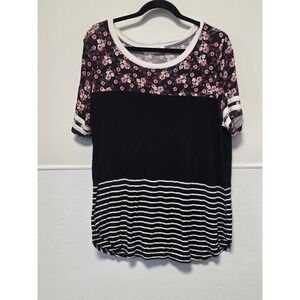 No Boundaries Floral T-Shirt‎ Striped Colorblock Top Plus Size XXXL